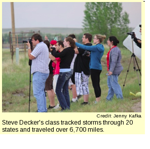 students taking photos of a storm
